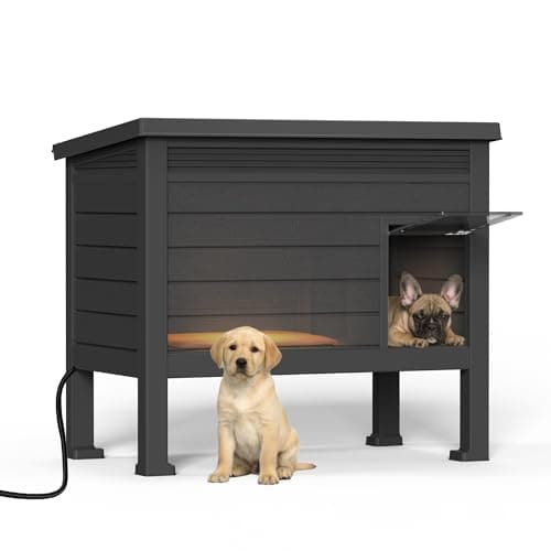 DRATO Indoor & Outdoor Resin Dog House with Raised Floor and Heated Pad, Small Breed