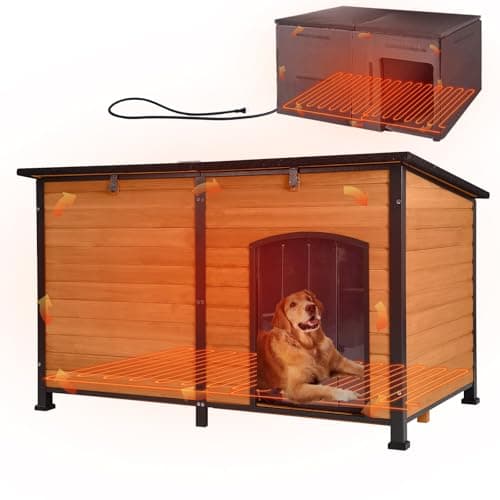 GUTINNEEN Extra Large Heated Dog House, Insulated Dog Kennel Winter Shelter with Thermostat-Controlled Heating Pad