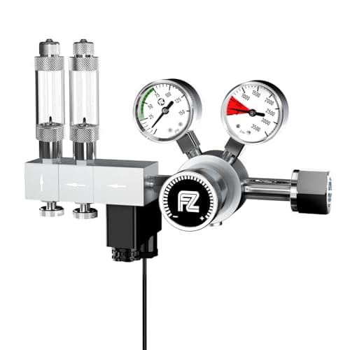FZONE Pro Series Aquarium Dual Stage CO2 Regulator with DC Solenoid, Integrated Needle Valve and Bubble Counter