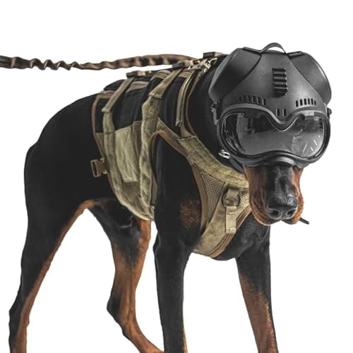 Zhongren Dog Helmet with Goggles (Tactical, Black)