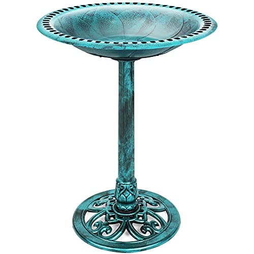Best Choice Products 28-Inch Pedestal Bird Bath, Vintage Outdoor Resin with Fleur-de-Lis Accents, Green
