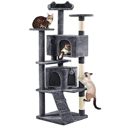 Yaheetech 70-Inch Multi-Level Cat Tree, Sturdy Tower With Condo, Sisal Scratching Posts and Dangling Ball, Dark Gray