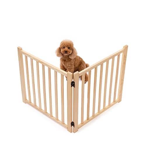 YOCAN Non-Painted Wood Freestanding Pet Gate, 2 Panel, 23 inch high