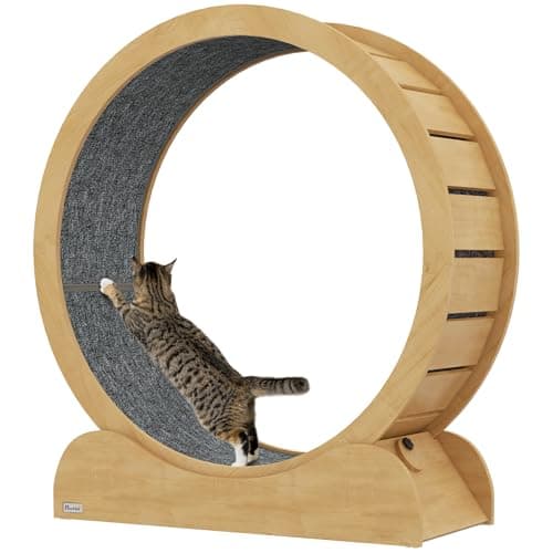 PawHut Indoor Cat Treadmill, 39 Inch Exercise Wheel with Brake & Natural Fit for Healthy Cats
