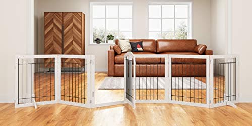 PAWLAND 144-inch Extra Wide 32-inch Tall Freestanding Wire Dog Gate with Door, 6 Panels