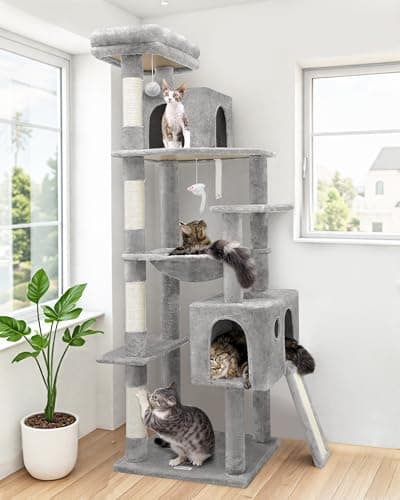 Globlazer Heavy Duty Cat Tree, 70 Inch Extra Large Cat Tower With Scratching Post, Hammock and Condo, F70 Pro, Light Grey