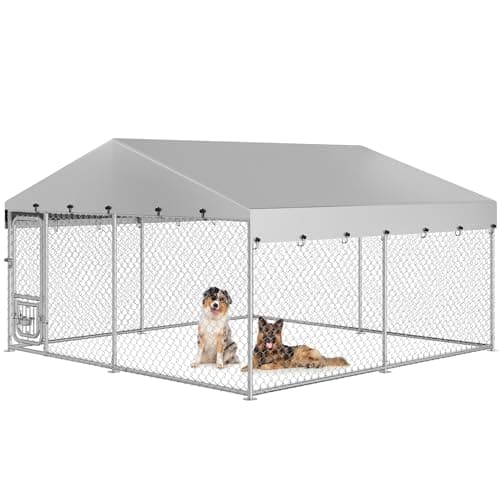 YITAHOME 10' x 10' Outdoor Dog Kennel with Roof and Rotating Feeder Bowls