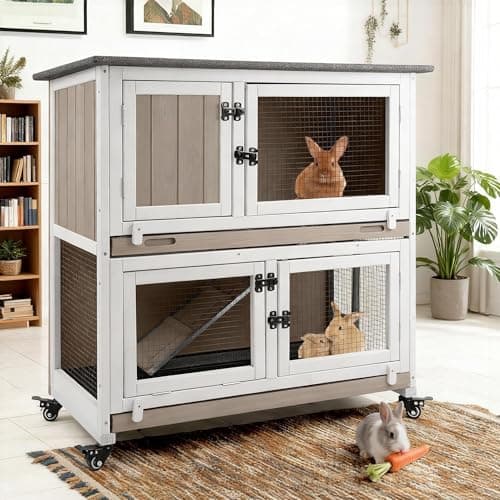 mayugardening 2-Story Rabbit Hutch, 36 inch, 4 Wheels, Leak-Proof Trays