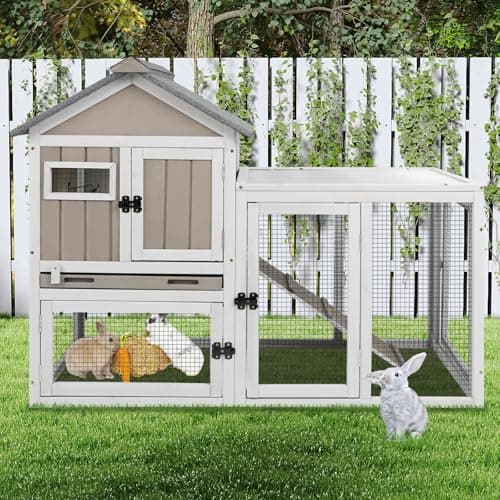 Ketive 48-inch 2-Story Outdoor/Indoor Rabbit Hutch, Weatherproof with Deep Tray