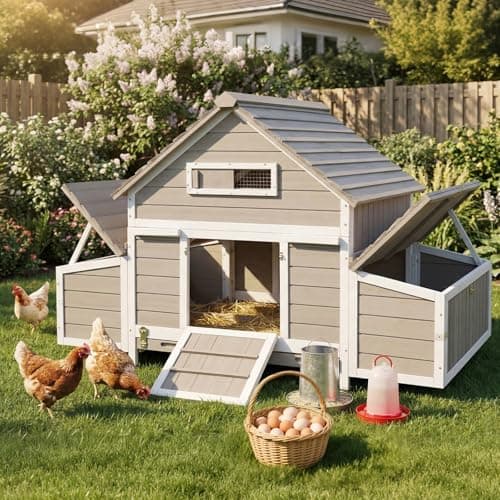 Magazoopet Large Wooden Chicken Coop for 4-6 Chickens with 6 Nesting Boxes and Run