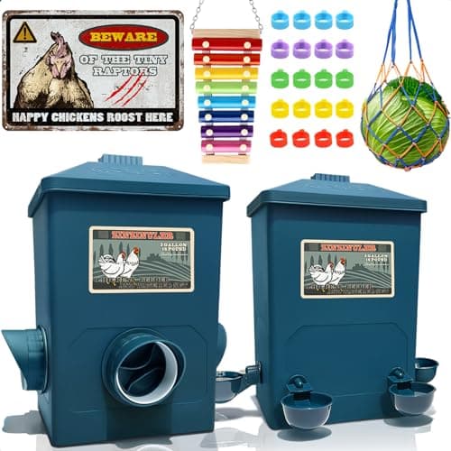 ZINZINULER Automatic Port Chicken Feeder and Cup Waterer Set (16 lb / 3 gal)
