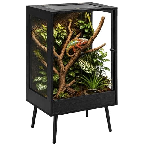 PROLEE 24" x 18" x 36" Tall Reptile Terrarium with Leg Stand, 65 Gallon Vertical Glass Chameleon Cage, Front Opening Doors, Ventilated Mesh Top