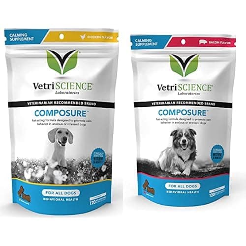 VETRISCIENCE Composure Calming Support for Dogs, Chicken & Bacon Flavor Value Bundle, 120 Count (Pack of 2)