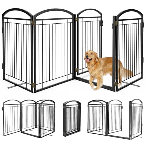 Paulmele Full Metal Freestanding Dog Gate with Door, 96in Wide 36in Tall, 4 Panels