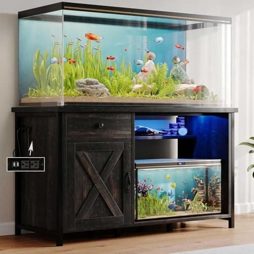 4ever2buy 55-75 Gallon Fish Tank Stand with Power Outlets, LED Light & Storage Cabinet