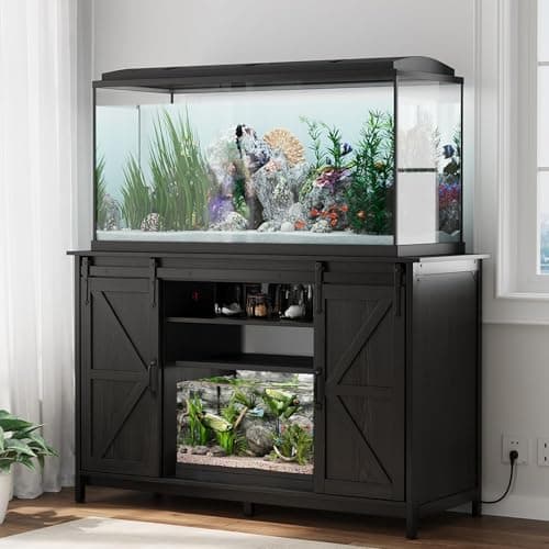 VOWNER Farmhouse 55-75 Gallon Fish Tank Stand with Power Outlet and Sliding Barn Door