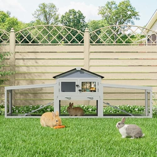 COZIWOW Large 92-inch Outdoor Rabbit Hutch with 3 Run Boxes, Weatherproof, Asphalt Roof