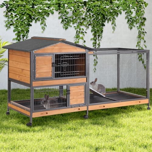 GUTINNEEN 2-Story Rabbit Hutch with Chew-Proof Full Metal Frame for Indoor/Outdoor, 62 inch