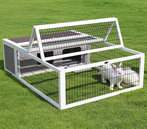 Rockever Wooden Hutch with Run, Indoor/Outdoor Small-Animal Enclosure