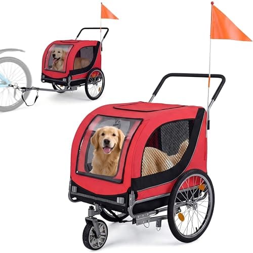 HAPPAWS 2-in-1 Dog Bike Trailer & Stroller with 3 Doors and Safety Flag