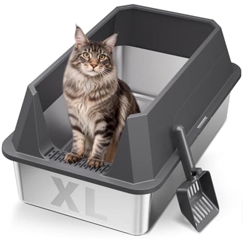 TEVILA Stainless Steel XL High-Sided Litter Box