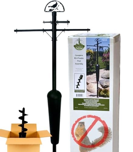 Squirrel Stopper Deluxe Bird Feeder Pole, Heavy-Duty Steel, Patented Baffle, Holds 8 Bird Feeders, Black