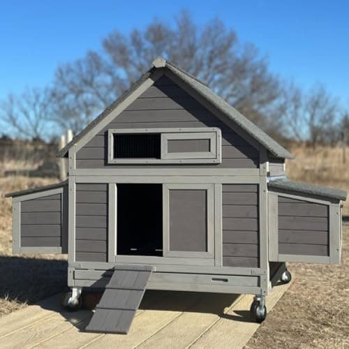 GUTINNEEN Large Chicken Coop on Wheels, Mobile Wooden Hen House, 6 Nesting Sections
