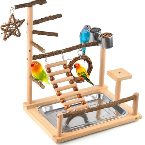 KATUMO Natural Wooden Perch and Ladder Bird Playground