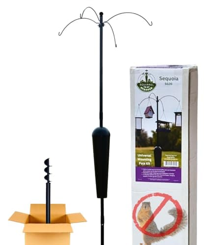 Squirrel Stopper Sequoia Squirrel-Proof Universal Mounting Pole Kit, 4 Hanging Stations, Universal Baffle, Sturdy Steel Construction