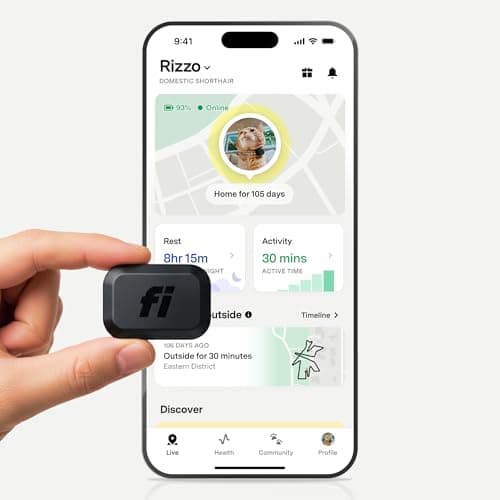 Fi Mini GPS Tracker for Cats — Lightweight Collar Attachment, Virtual Fences, Escape Alerts, Waterproof