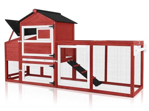 MEDEHOO Mobile Chicken Coop with Wheels, Weatherproof Asphalt Roof, Predator-Proof Nesting Box