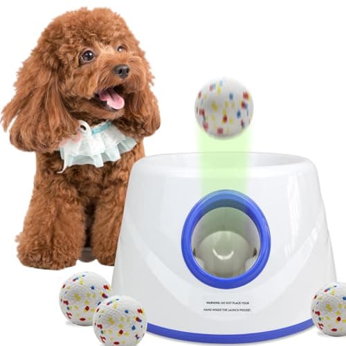 XIMUSON Automatic Dog Ball Launcher, Adjustable 20-45 ft, for Small/Medium Dogs, 3 ETPU Balls