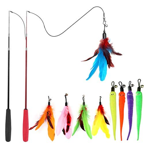MeoHui Interactive Cat Wand Toy Set (2 Wands + 9 Feather Refills)