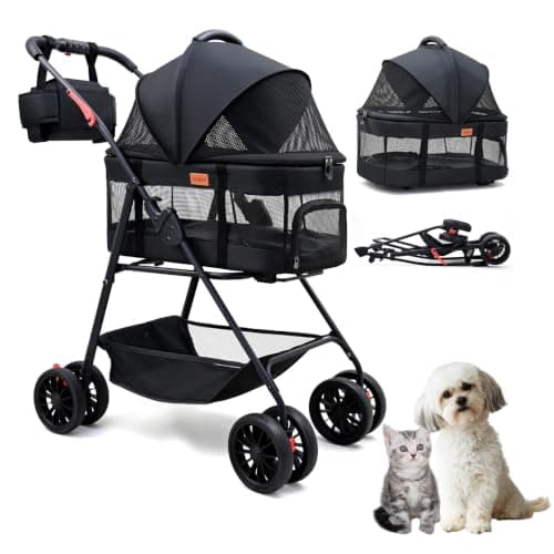 Bicystar 3 in 1 Pet Stroller, Cat Stroller w/Detachable Carrier, Black