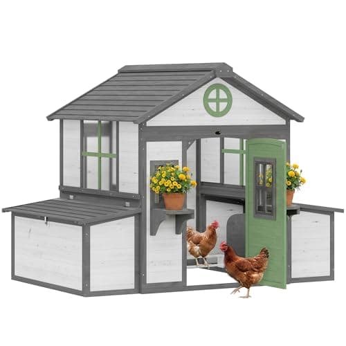 PawHut Wooden Chicken Coop, Hen House for 2-4 Hens, 2 Nesting Boxes, Waterproof Roof