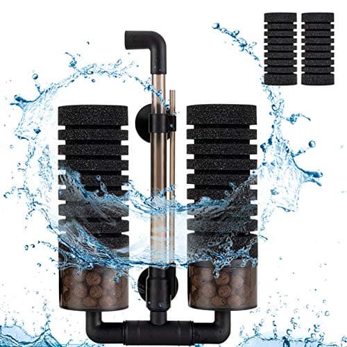 hygger Sponge Filter, Aquarium Filter Double Sponge Replaceable Media with 4 Biochemical Sponges and 1 Bag of Filtered Ceramic Balls (M for 15 to 55 Gallon Tank)