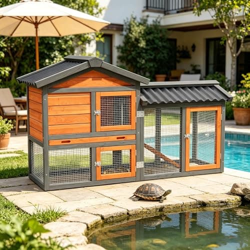 Xilishpp Large Tortoise Habitat House Indoor/Outdoor Wooden Enclosure with Ventilating Wire Fence