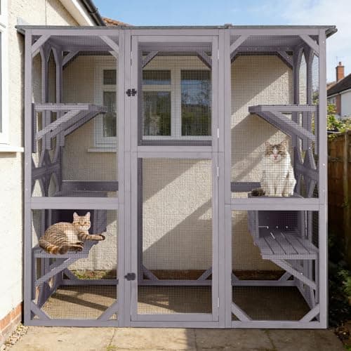 Aivituvin Catio Outdoor Cat Enclosure with 7 Platforms, 2 Resting Boxes, Walk-In Kitty Cage with Weatherproof Tarp Roof, 70-Inch (AIR37)