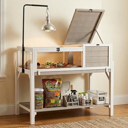 PetsCosset Tortoise Habitat with Storage Shelf and Adjustable Light Stand
