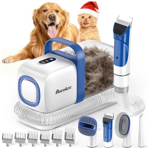buenkee Dog Grooming Kit with Vacuum, 15000Pa Pet Hair Clipper and Shedding Brush, 2L Capacity