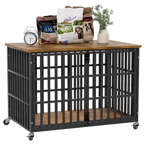 SHUSHIM 48 Inch Dog Crate Furniture, Heavy Duty Wooden Dog Kennel with TV Stand
