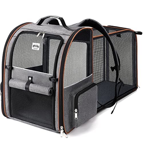 Lekebobor Expandable Cat Backpack with Sun Shade & Full Front Opening, Up to 18 lbs