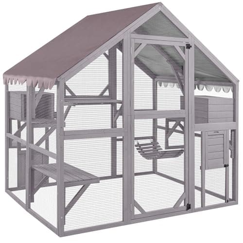 Aivituvin Catio Outdoor Cat Enclosure Large Cat Run with Bridges, Walkways, Small Houses, and Roof Cover, 28.27 Sq Ft (AIR52)