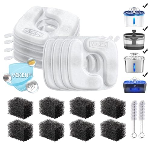 Veken Genuine Replacement Filters & Pre-Filter Sponges Set (8 Filters + 8 Sponges) for 50/84/95 oz Fountains