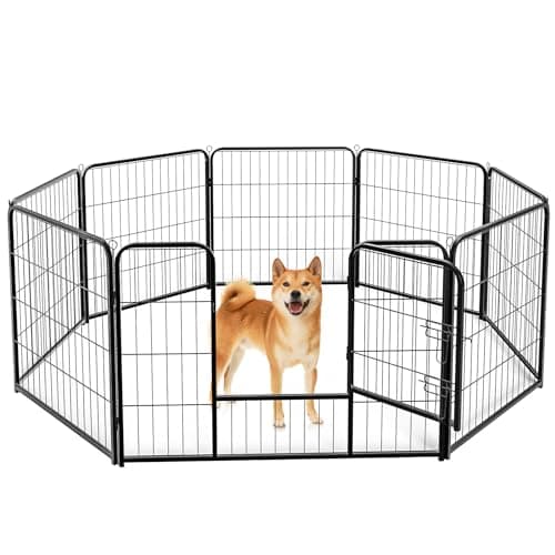 DUMOS Dog Playpen, Metal 8 Panels Foldable Pet Fence with Door