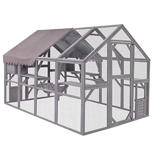 Aivituvin Large Catio Walk-In Cat Run with Bridges, Walks & Small Houses, 110-Inch