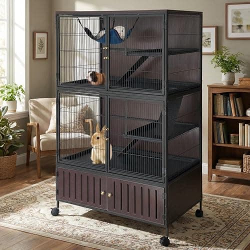 PeakPursuit 60" Large Multi-Level Ferret Cage Mansion with Storage Cabinet