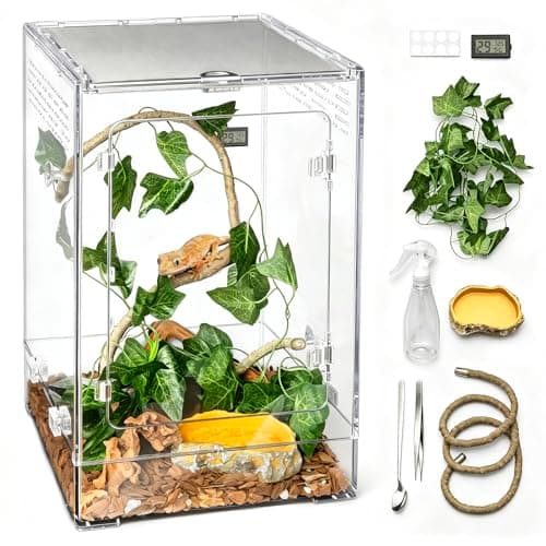 Clioran Reptile Tank, 12x12x18 Tall Starter Crested Gecko Terrarium (9-Piece Kit)