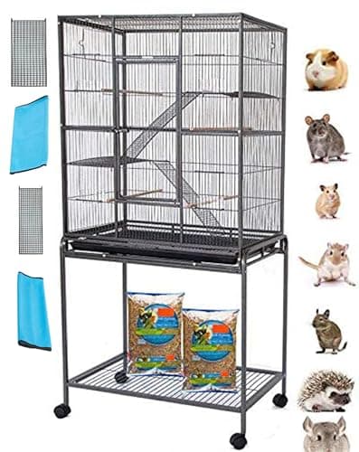 Mcage 54-Inch Large Wrought Iron 4-Level Chew-Proof Tight 1/2-Inch Wire Spacing Small Animal Cage