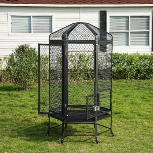 Walnest 71-Inch Hexagonal Flight Aviary, Heavy-Duty Powder-Coated Steel, Rolling Stand